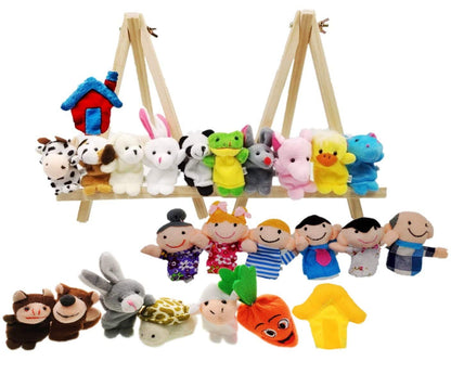 JZK 24 Finger Puppets Set animals family members cute Cloth Plush teaching dolls toddlers party bag fillers Kawaii Plush Finger stuffed toys for kids