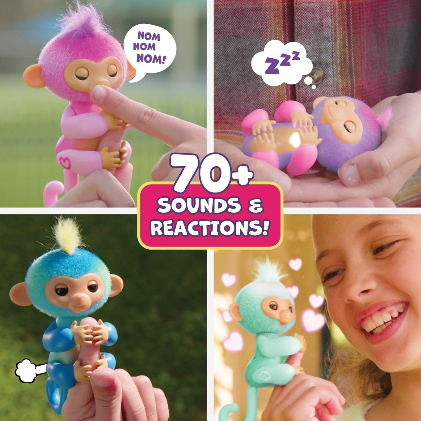 Fingerlings 2023 New Interactive Baby Monkey Reacts to Touch – 70+ Sounds & Reactions – Harmony (Pink)