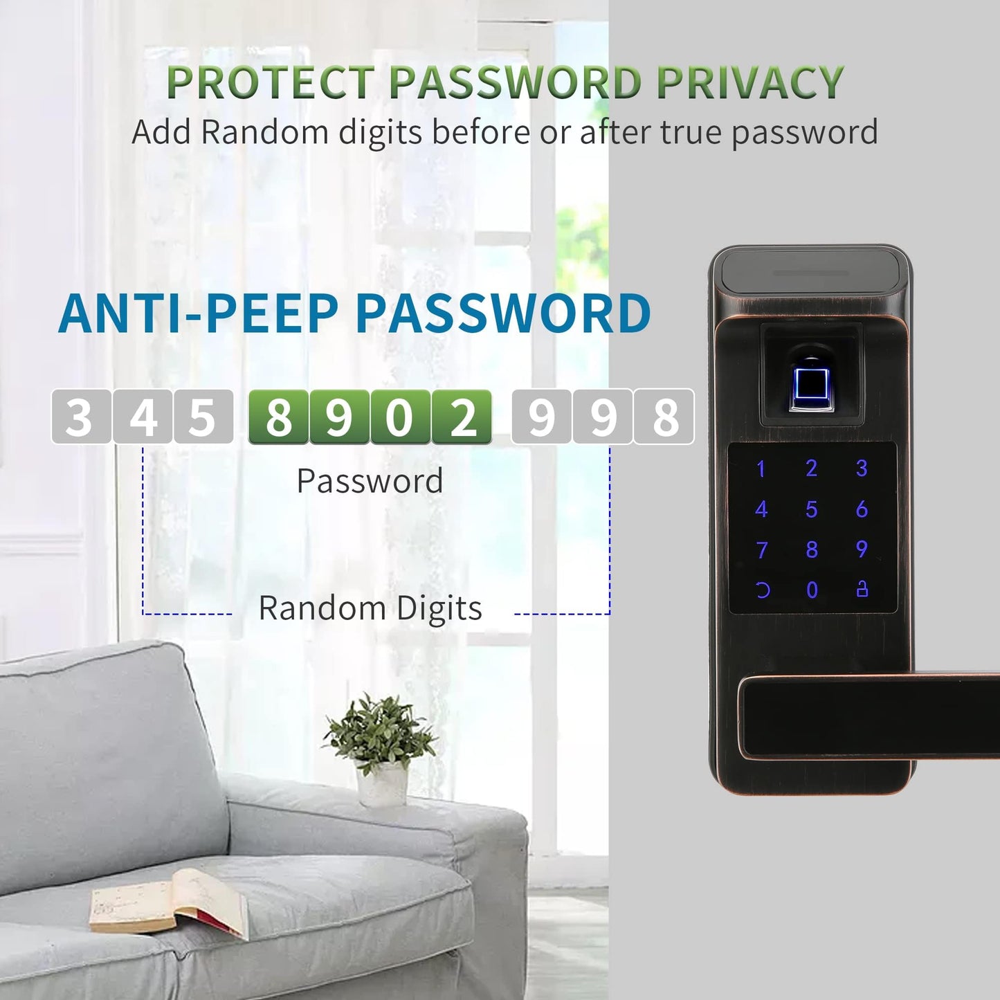 Harfo Smart Door Lock, Heavy Duty 5 in 1 Keyless Entry Door Lock, Full App Control Digital Keypad Lock, Reversible Handle with Fingerprints and Passcodes for Family/Office/Apartment (Gold)