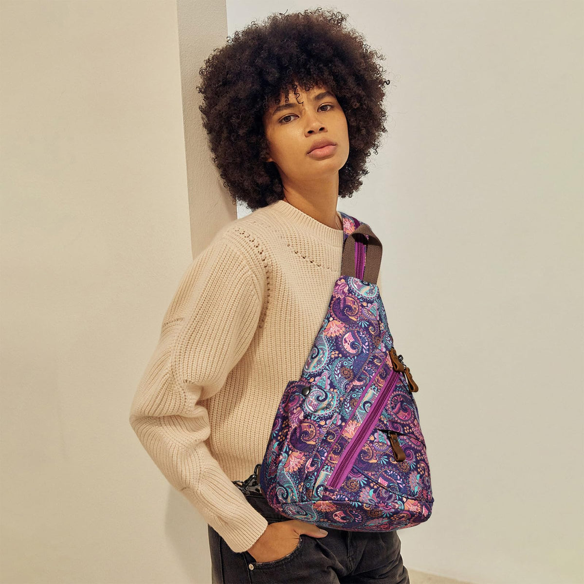 KL928 Canvas Sling Bag - Small Crossbody Backpack Shoulder Casual Daypack Rucksack for Men Women