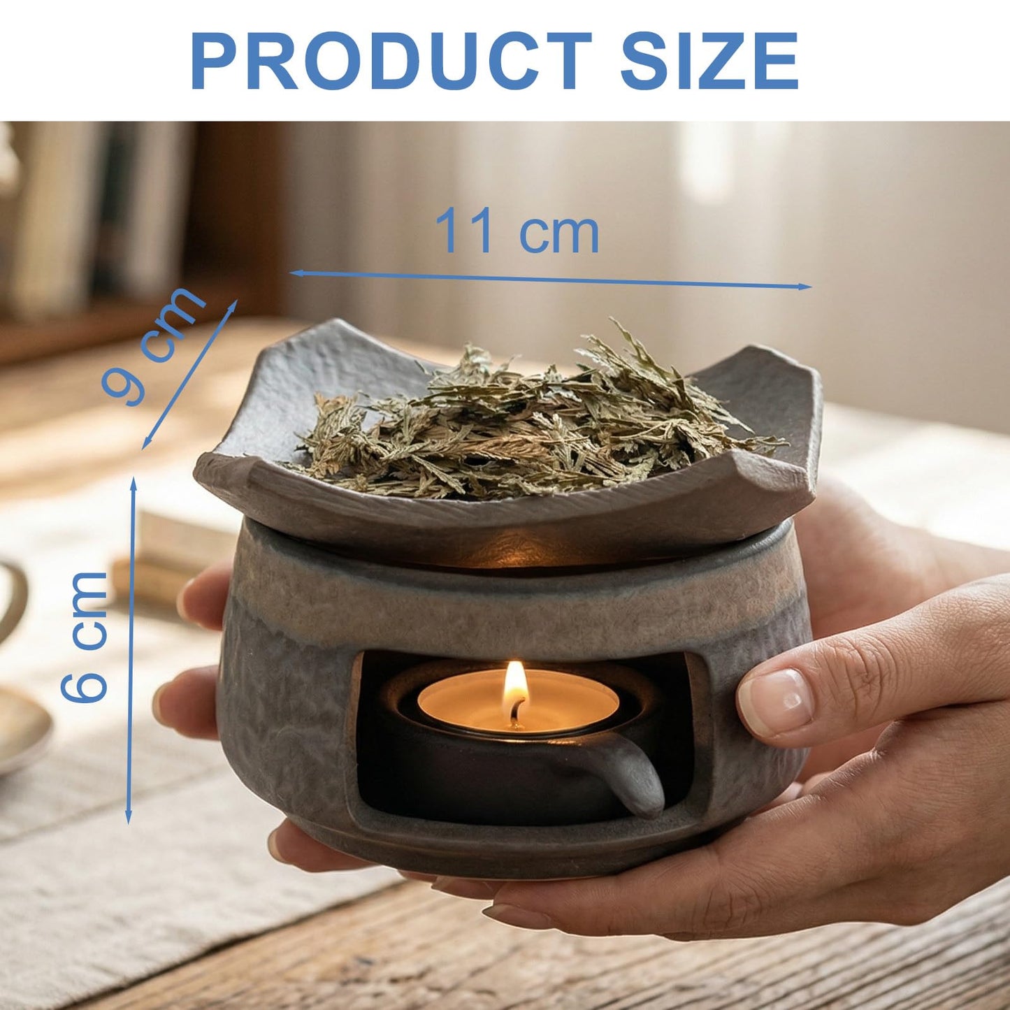Ceremony Ceramic Incense Holder Aromatherapy Diffuser, White Sage Incense Burner, Herb Burner & Candle Wax Warmer with Tealight Holder, Home Fragrance Accessories for Relaxation & Meditation