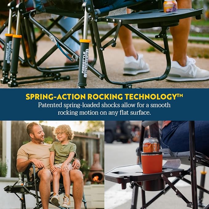 GCI Outdoor Freestyle Rocker Portable Folding Rocking Chair, Outdoor Camping Chair with Side Table