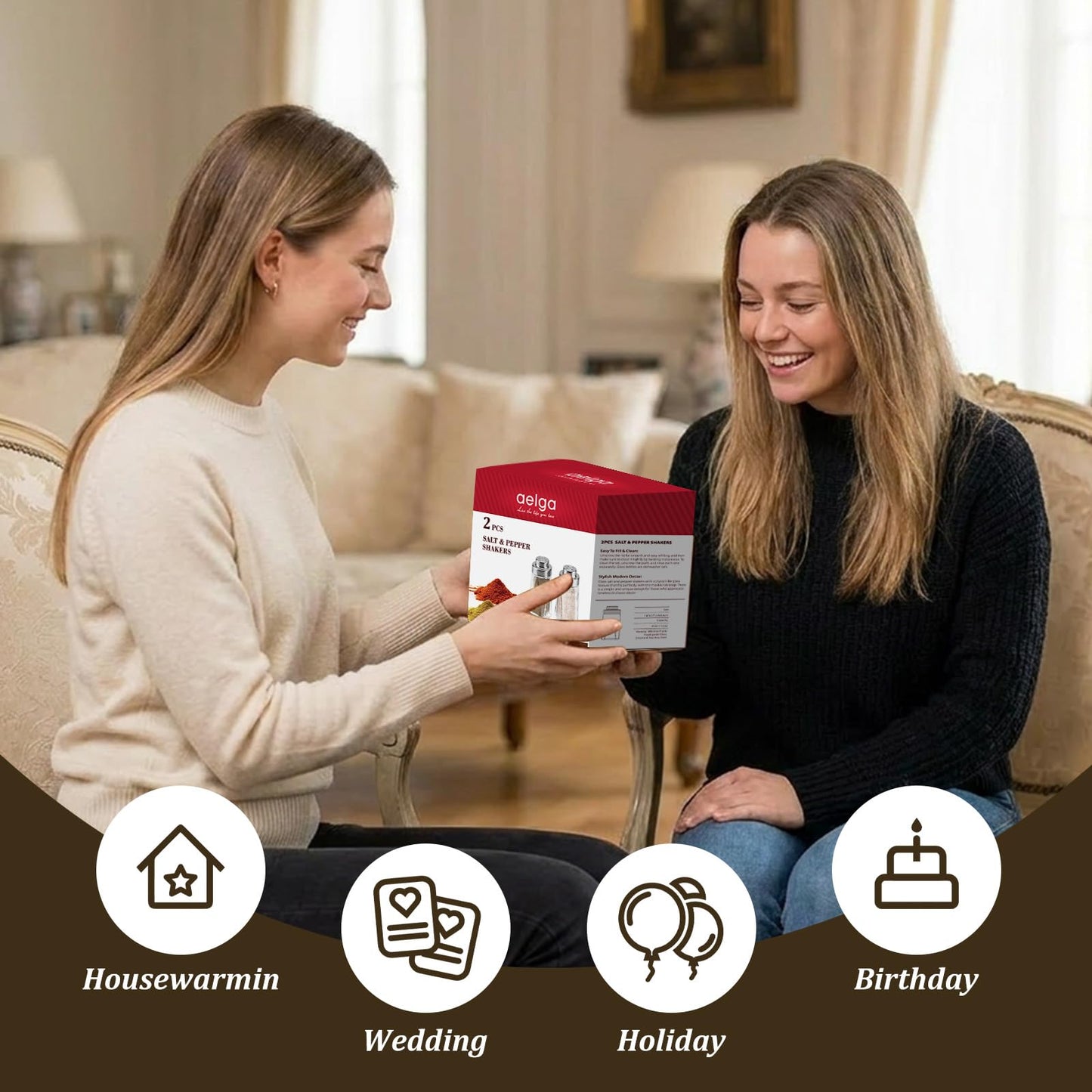 Aelga Glass Salt and Pepper Shakers Set - Pepper Shaker with Big & Small Hole Lid - Elegant Farmhouse Kitchen Decoration(2pcs)