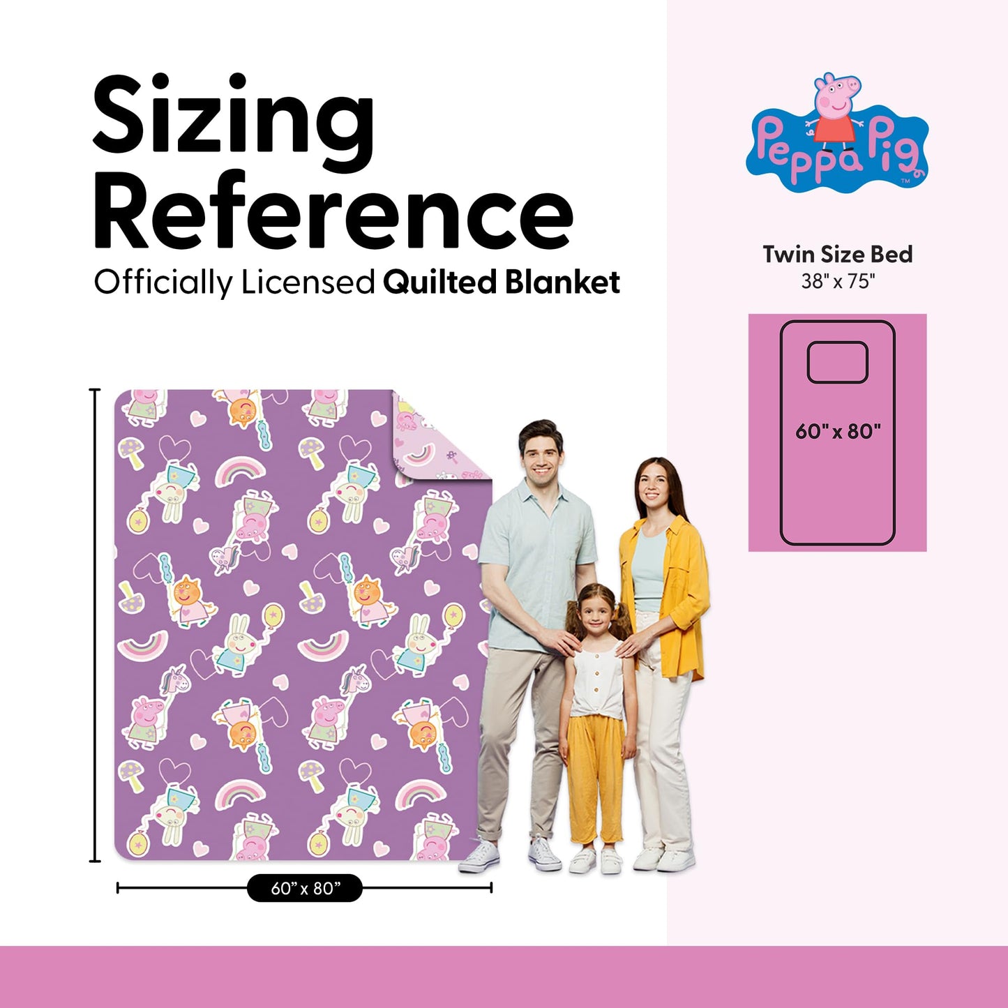 Peppa Pig Fairgrounds Quilted Throw Blanket – Soft Blanket for Kids Featuring Peppa Pig, Lightweight Bedding for Bed, Couch, or Sleepovers, 60 x 80 Inches