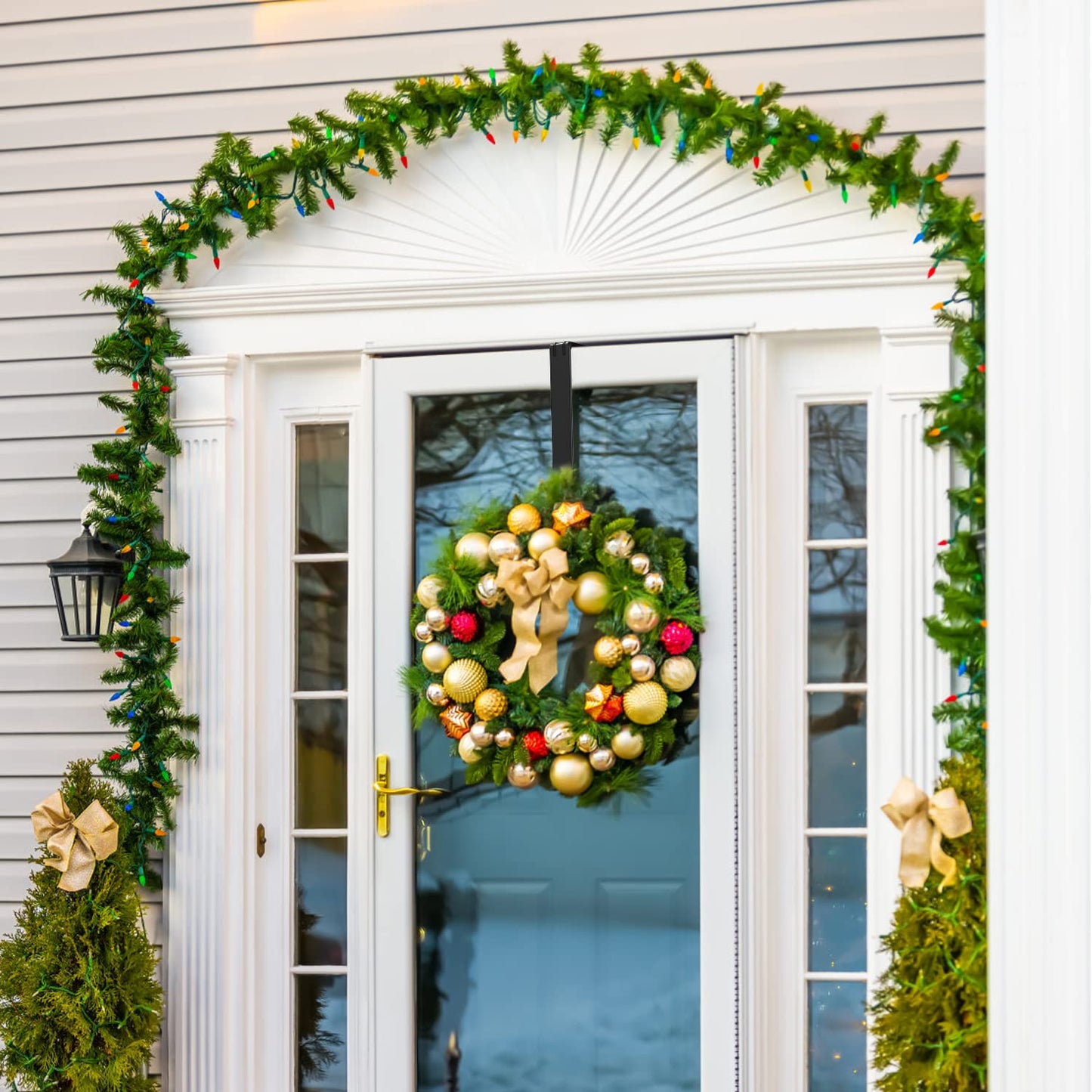 LBSUN Wreath Hanger, Adjustable Over The Door Wreath Hanger from 14.9 to 25 Inches & Wreath Holder & Wreath Door Hanger for Front Door Decor 20 lbs Larger Christmas Decorations Hook (Black)
