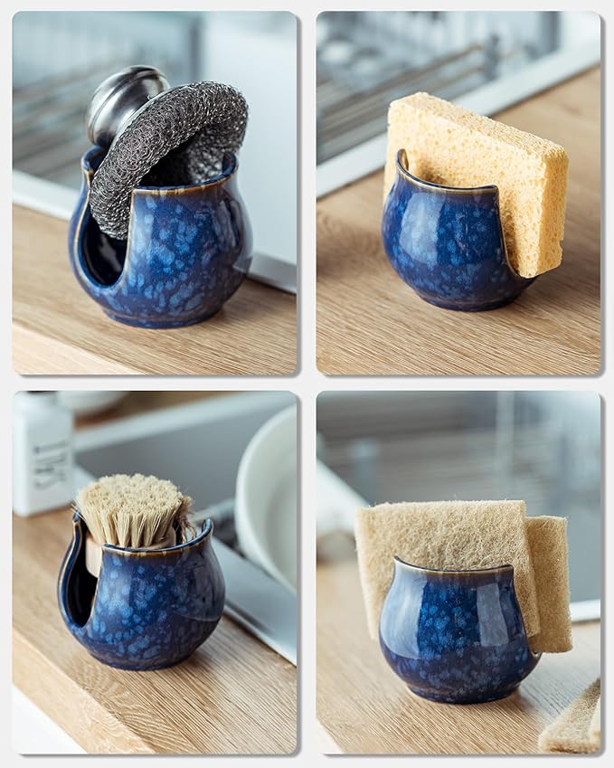 Ceramic Sponge Holder, Kitchen Sink Scrubby Caddy Organizer Dish Sponge Dish