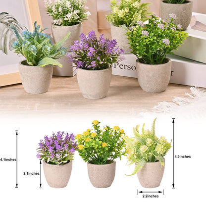 LUEUR Set of 6 Potted Artificial Flowers Arrangement, Fake Flowers with Vases Faux Flowers in Pot for Centerpiece Table Decorations Spring Decor for Home Office Desktop