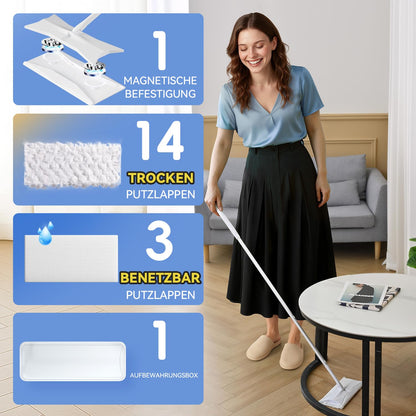 Sweeper 2-in-1 Dry + Wet Floor Mopping and Sweeping Kit, Multi-Surface Kit for Floor Cleaning, Kit Includes 1 Sweeper 14 Dry Sweeping Cloths 3 Wet Mopping Cloths