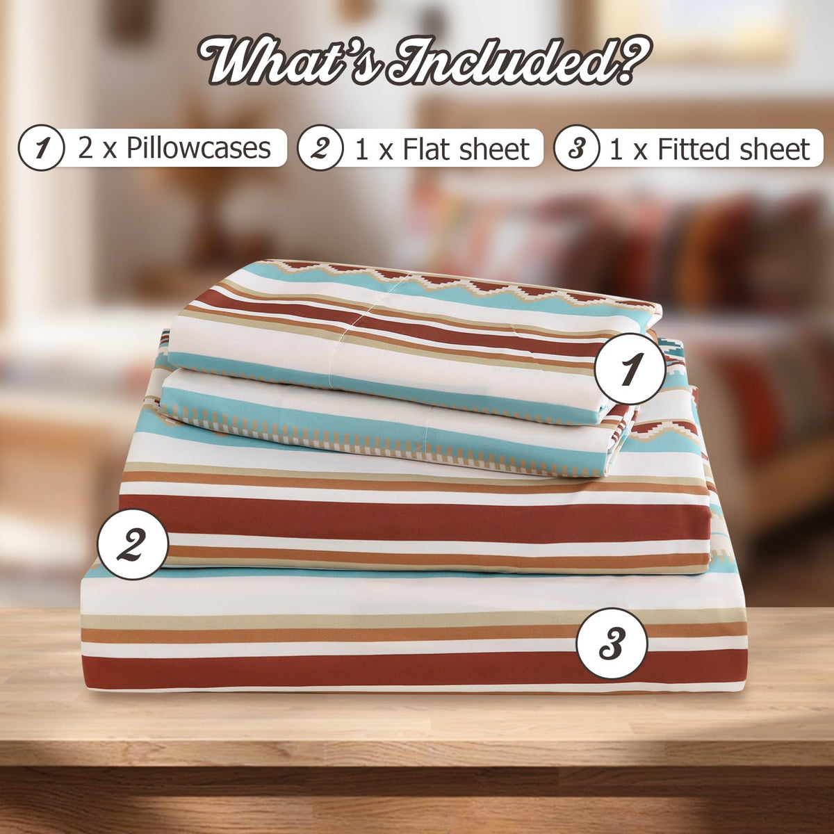 CozySmile 4 Pieces Queen Sheet Set Bohemian, Boho Sheets Soft Microfiber Deep Pocket, Western Sheets Geometric(Queen, Colorful Striped)