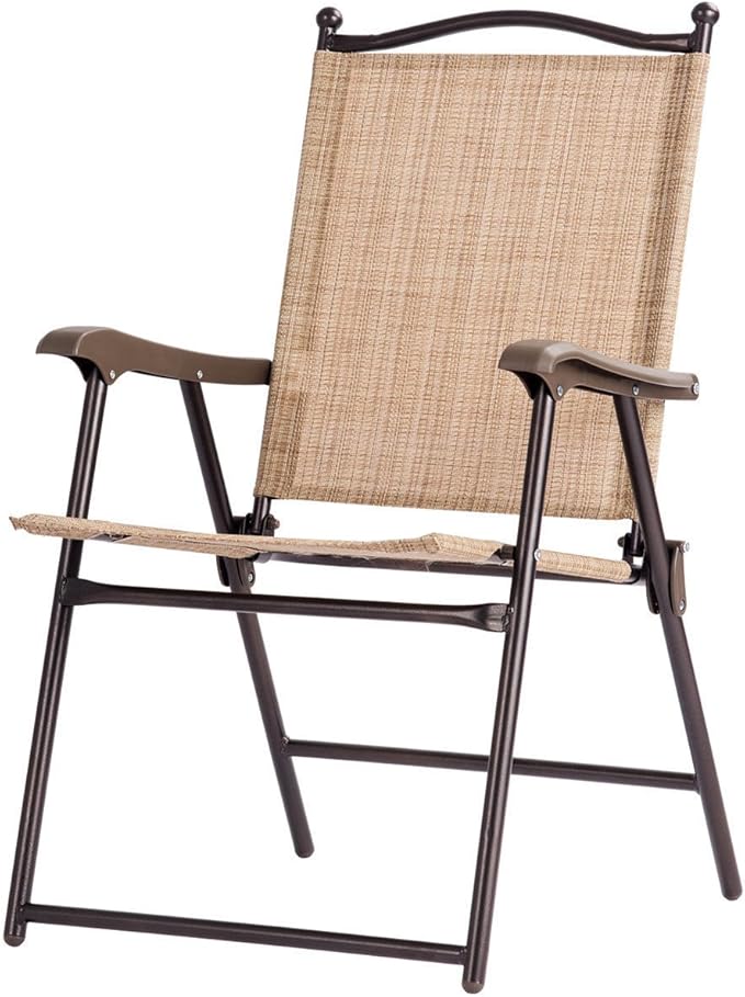 Giantex Set of 2 Patio Folding Chairs, Outdoor Patio Dining Chairs w/Armrest, Sling Back, Metal Frame, Outside Use for Lawn Camping Garden Pool Beach Yard Lounge, No Assembly, Yellow