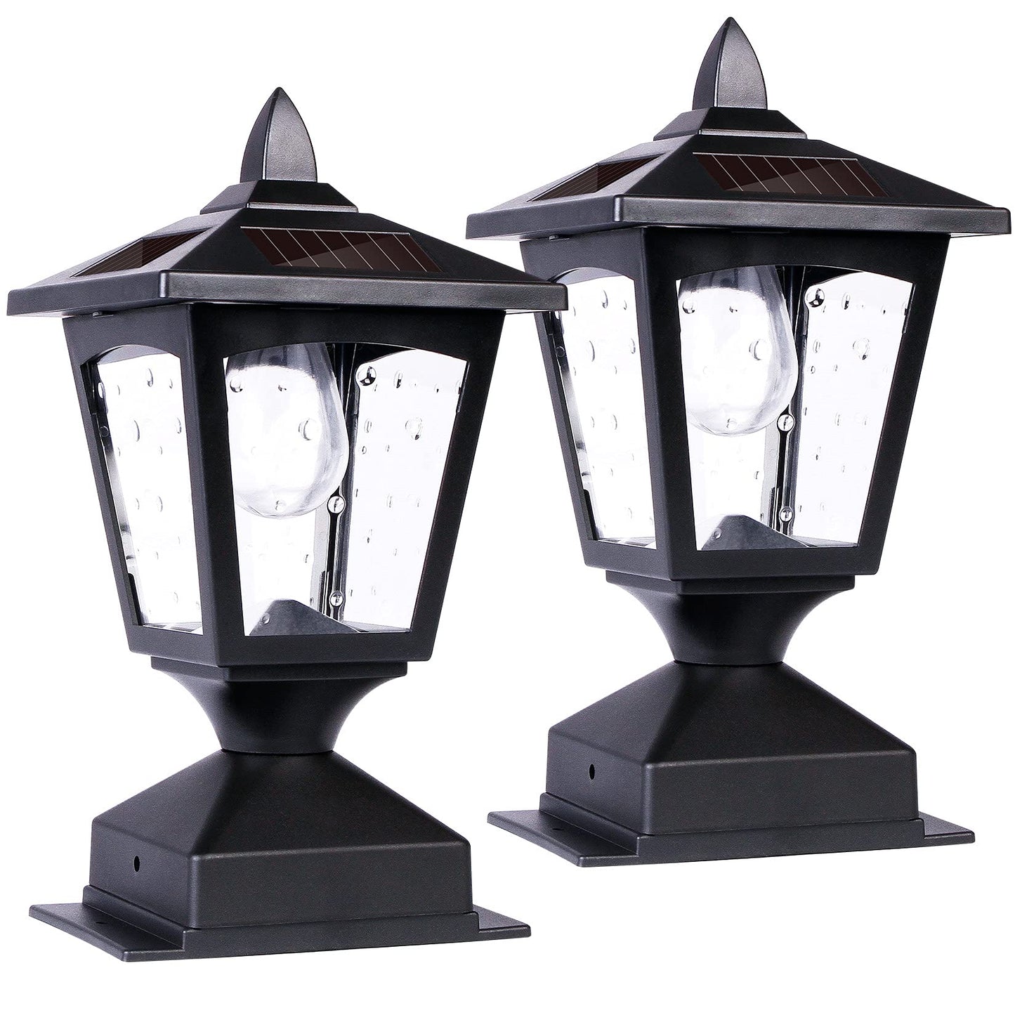 Melunar Solar Post Lights Outdoor, Solar Lamp Post Cap Lights, Waterproof Fence Post Solar Lights for Wood Fence Deck Patio Garden Outside Decorative, Fit on 4x4 Wood Posts, 15 Lumens, Black (2 Pack)