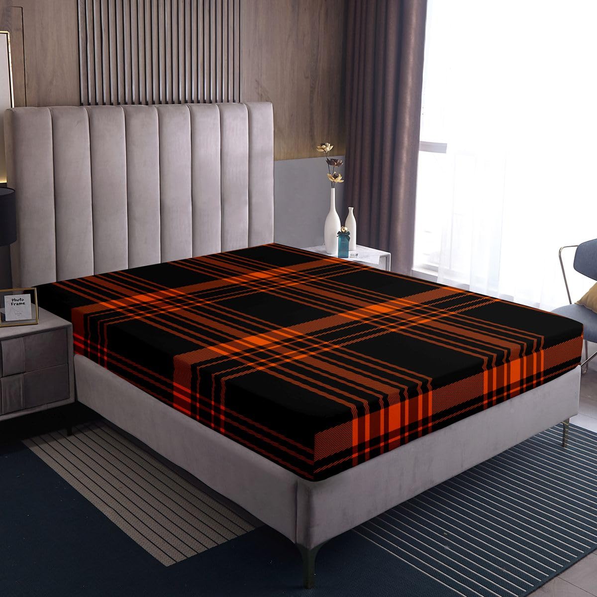 jejeloiu Classic Red Black Plaid Fitted Sheet with 1 Pillowcase Twin Size Checkerboard Bed Sheets Set 16" Deep Pocket Boys Girls Farmhouse Bedding Aesthetic Grid Teens Bedroom Decor Breathable