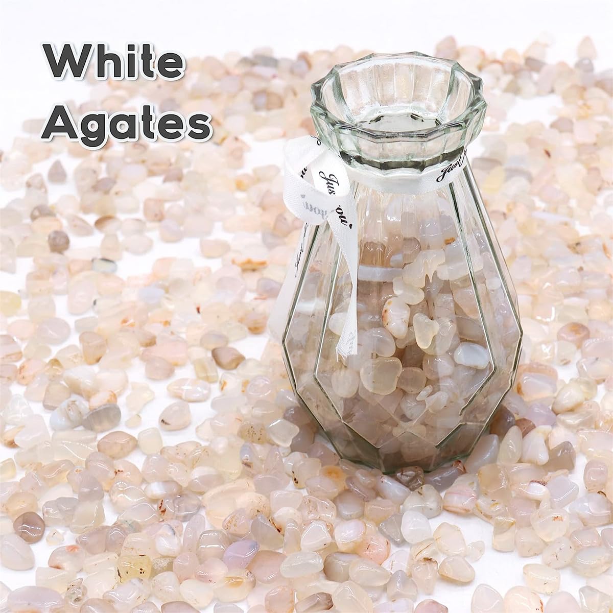 WAYBER Natural White Agate Pebbles, 1 Lb/460g Decorative Rocks Non-Toxic Crystal Stone Irregular Quartz Gemstone Crushed Pieces Tumbled Stone Chips for Jewelry Making/Home Decoration