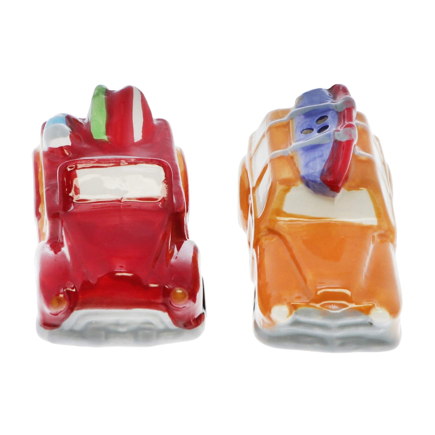 Novelty Ceramic Salt and Pepper Shaker Set Travel Beach Theme - Retro Cars with Surfboard