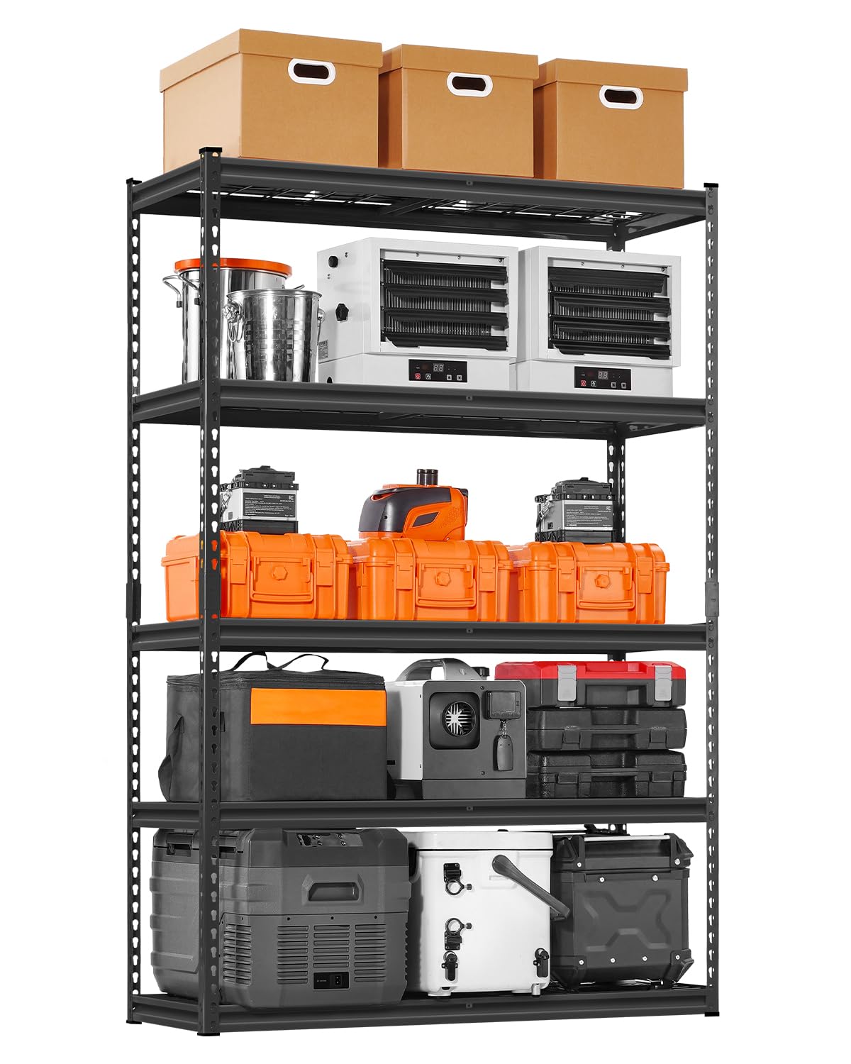 VEVOR Storage Shelves, 2500 lbs, 5 Tier Heavy Duty Garage Shelving, 18" D x 48" W x 72" H Adjustable Metal Shelves for Industrial Shelving Unit Utility Shelf, for Kitchen, Warehouse, Basement, Black