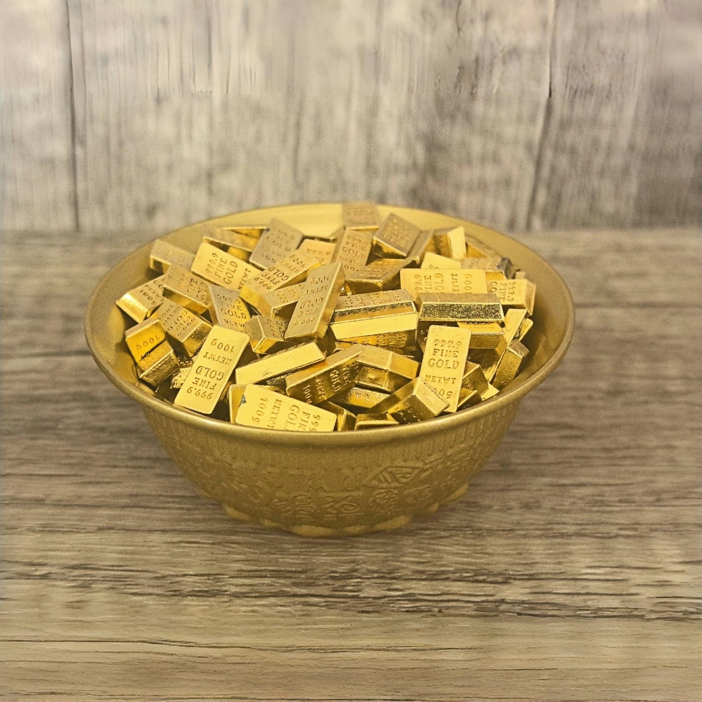 Solid Brass Feng Shui Money Bowl, 100 Fu Carved Bowl, Wealth Frog & Lotus Base, 200 Gold Bricks, 400g, 7.7x7.7x3.4cm, for Wealth Corner, Altar, Office Desk, Home,feng Shui Decor, Brings Abundance