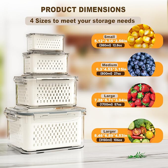 4 Pcs Fruit Storage Containers for Fridge