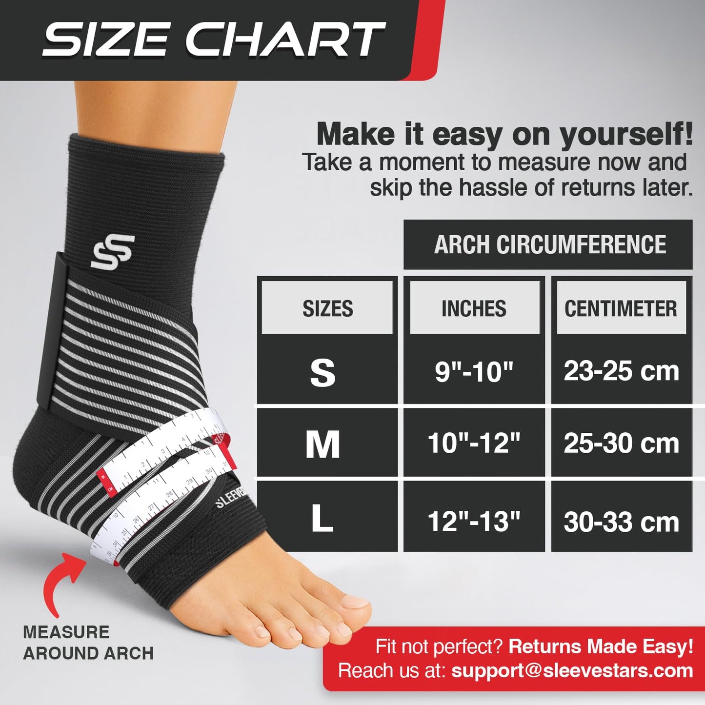 Sleeve Stars Ankle Brace for Women & Men, Ankle Wrap for Sprain, Compression Sleeve for Plantar Fasciitis Relief, Easy Customizable Support: w/Removable Strap (Single/Black)