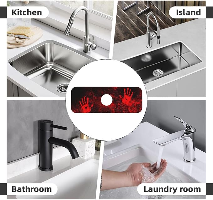 Halloween Scary Horror Red Blood Spatter Bloody Handprint Kitchen Sink Splash