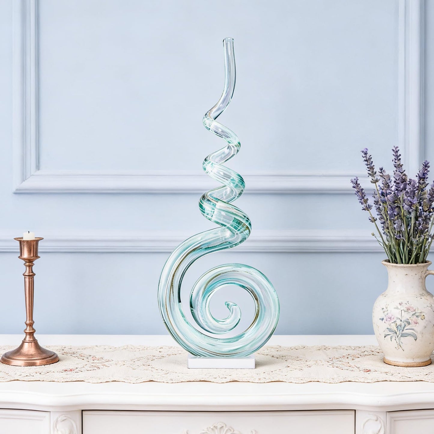 15" Tall Hand-Blown Murano-Style Glass Sculpture Statues Art Ornament Statue Figurines Home Decor Accent Piece Coastal Ocean Nautical Home Decor,Shelf,TV Stand,Tabletop Centerpieces,Wonderful Gift