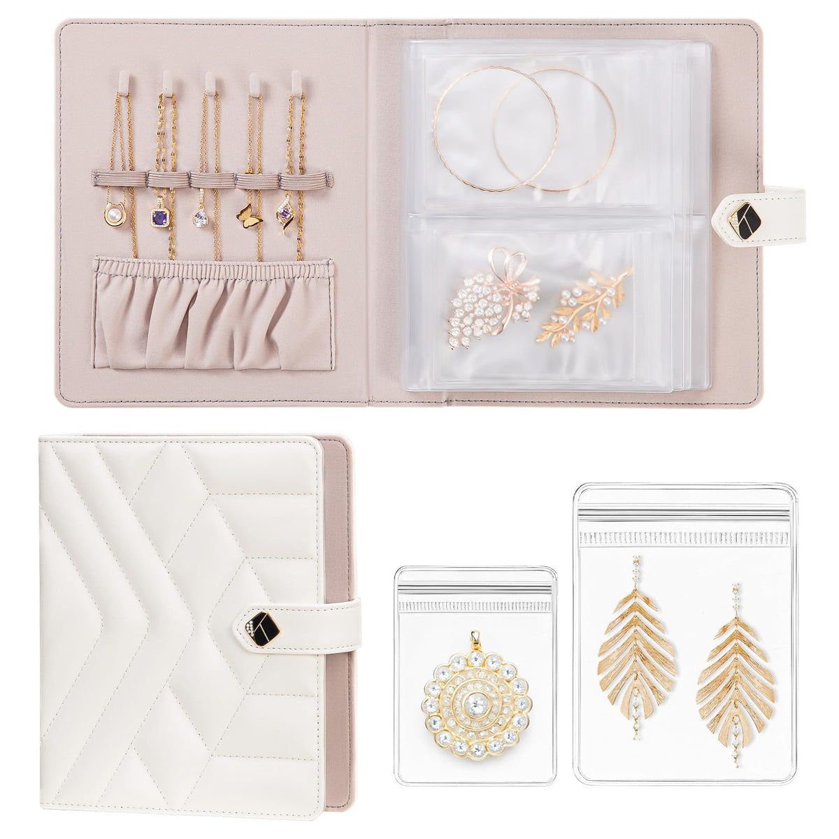 Homde Women Travel Jewelry Box: Storage Case with Plastic Pouches for Ring Necklace Earring - Organizer Gift for Birthday and Valentine's Day