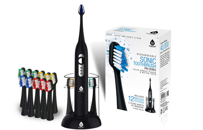 Pursonic S430 SmartSeries Electronic Power Rechargeable Sonic Toothbrush, 12 Brush Heads Included, Red