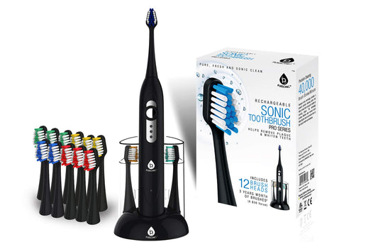 Pursonic S430 SmartSeries Electronic Power Rechargeable Sonic Toothbrush, 12 Brush Heads Included, Red