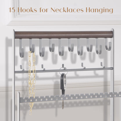 ProCase Jewelry Organizer Stand Necklace Organizer Earring Holder, 6 Tier Jewelry Stand Necklace Holder with 15 Hooks, Jewelry Tower Display Rack Storage Tree for Bracelets Earrings Rings -Grey