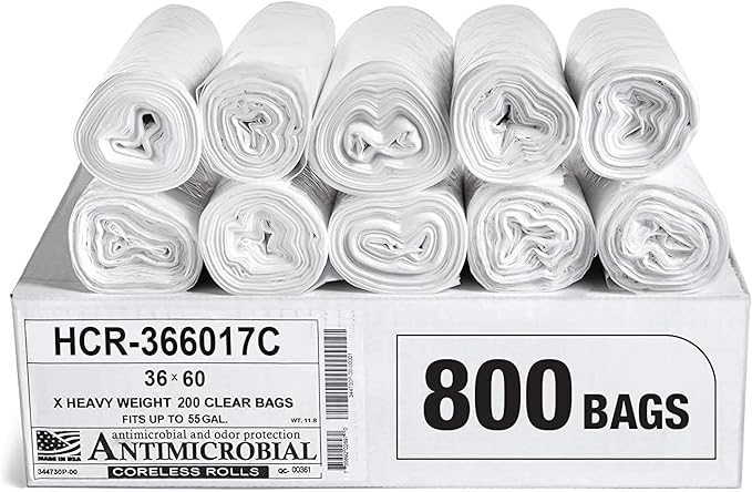 Aluf Plastics High Density Trash Bags, 55 Gallon, 17 Micron,