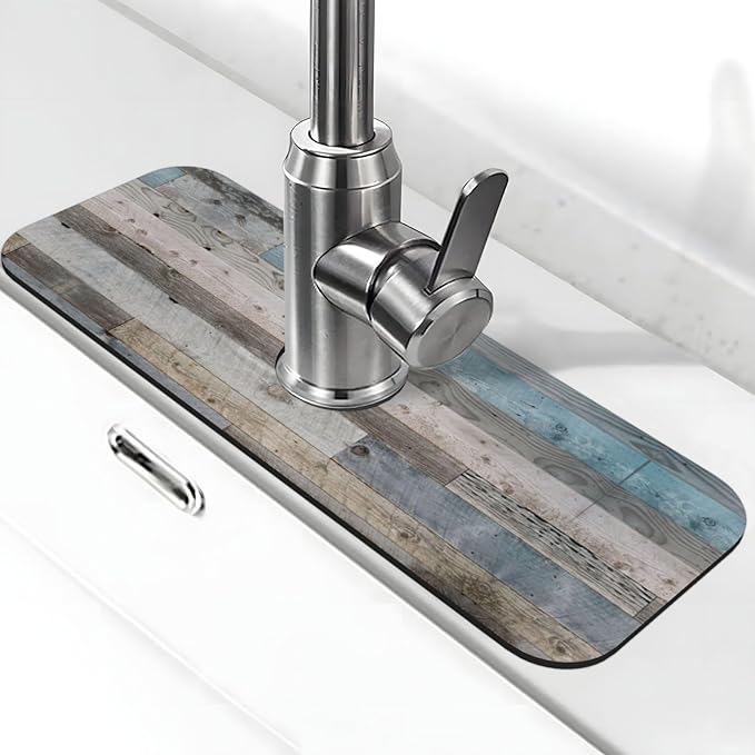 Vintage Rustic Farmhouse Blue Wood Kitchen Sink Splash Guard Faucet Mat 1 Pcs