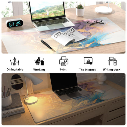 Colorful Star Waterproof Blue Purple Marble Desk Pad, Leather Desk Mat Large Keyboard and Gaming Mouse Pads for Office, Non-Slip Writing Pad Desk Accessories for Women Men 31.5"x15.7"