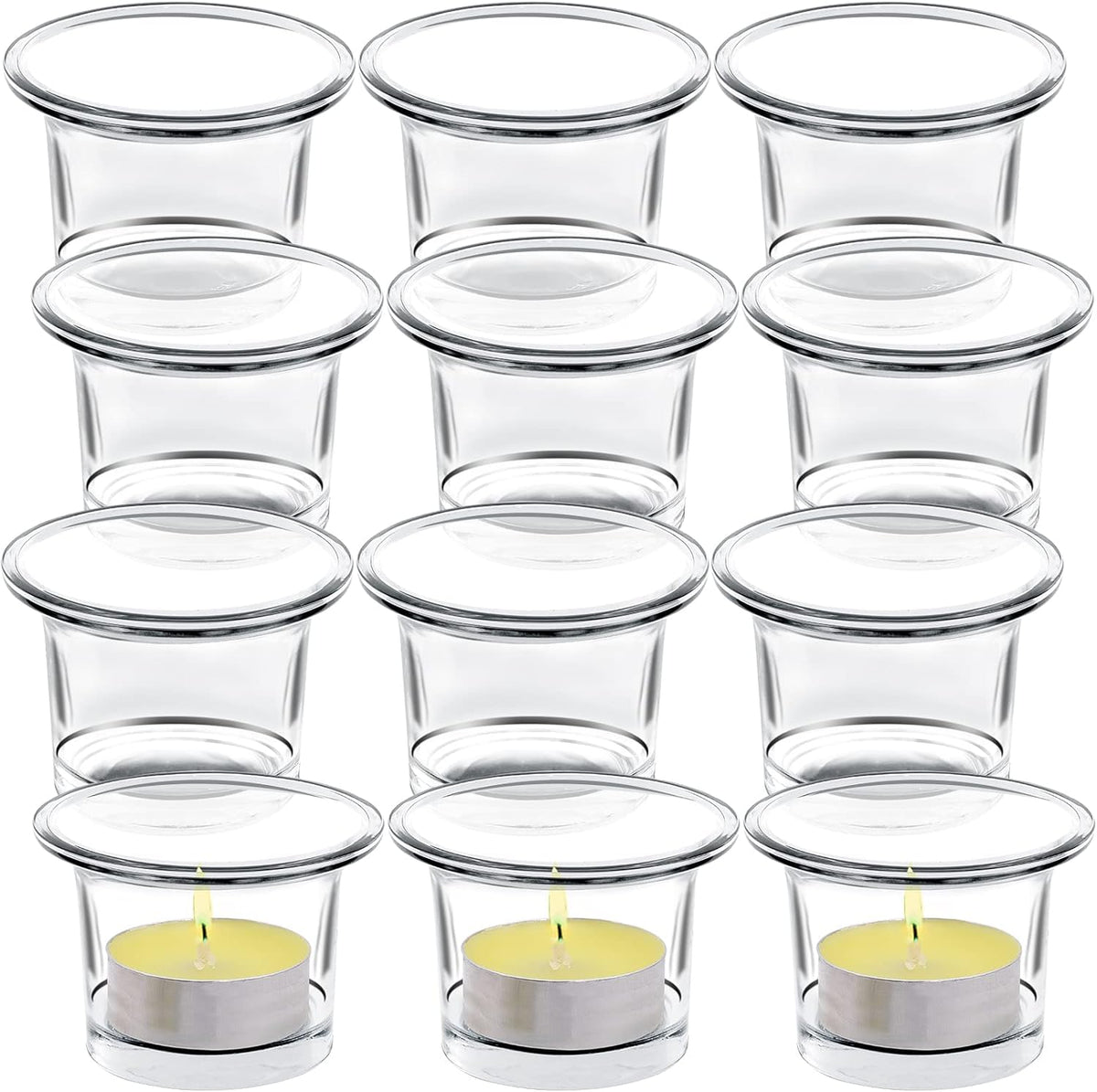 Tealight Candle Holder Set of 12,Glass Votive Candle Holders,Clear Tea Light Holders Bulk for Wedding Holiday Birthday Party Dinner & Home Decor