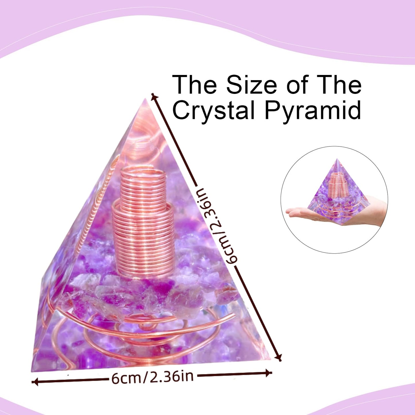 Saefheled Crystal Column Orgone Pyramid,Natural Energy Amethyst&White Quartz Orgonite Crystal Healing Pyramids,for Reduce Stress, Balance Chakra,Meditation Attract Luck,Accumulate Wealth Health(6cm)