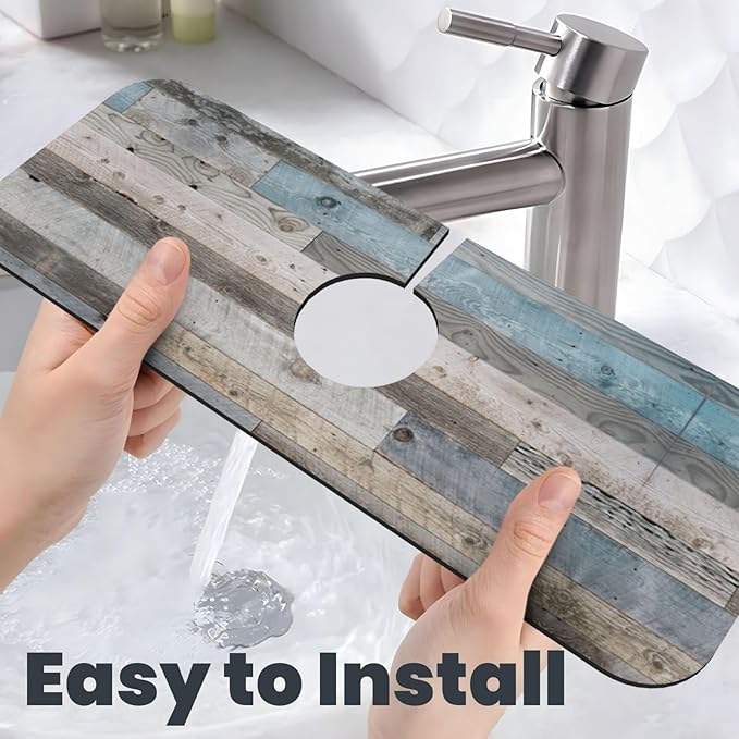 Vintage Rustic Farmhouse Blue Wood Kitchen Sink Splash Guard Faucet Mat 1 Pcs