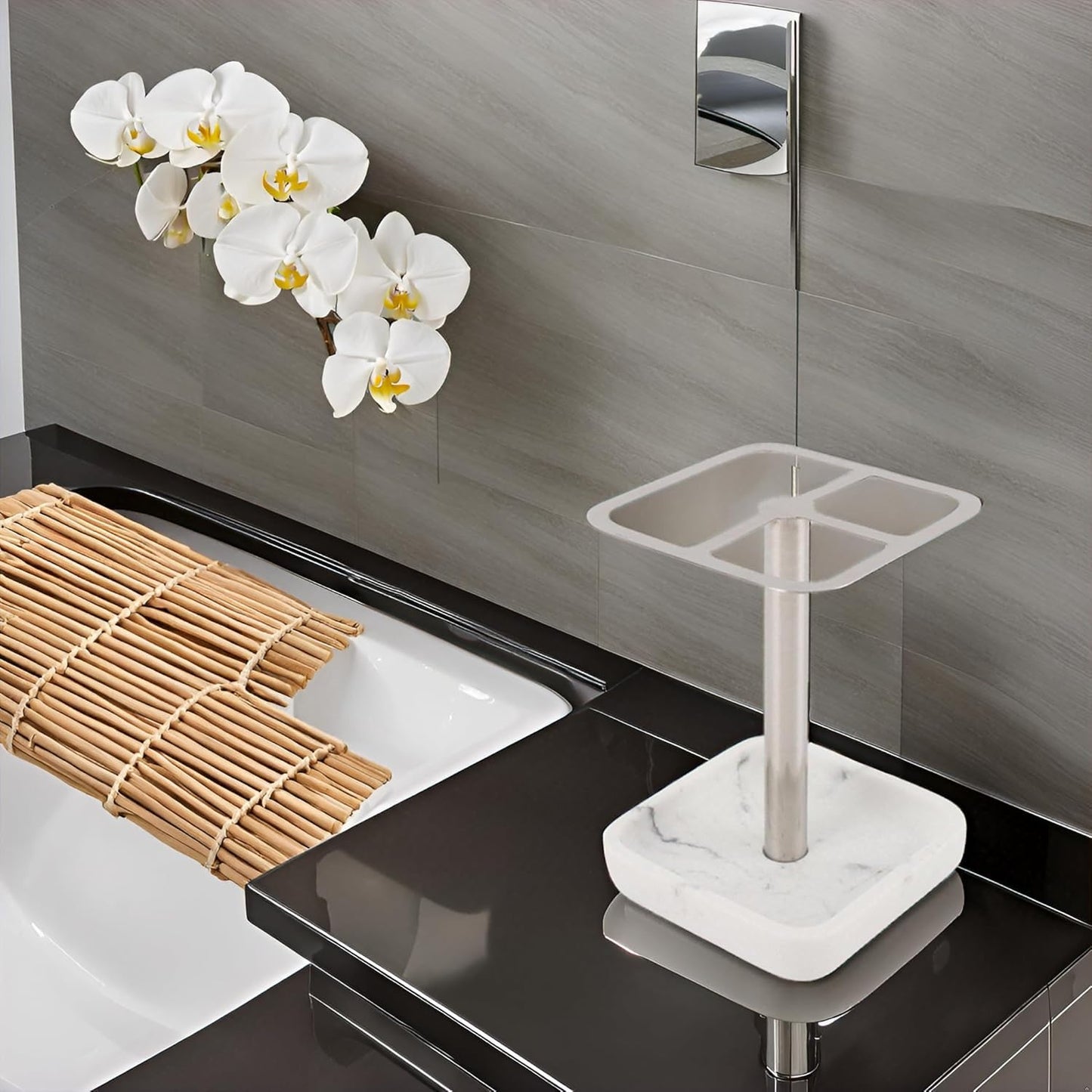 Toothbrush Holder Stainless Steel Bathroom Storage Organizer Toothpaste Stand Rack 304 Holder, Stand, Rustproof Metal 3 Slots Space Saving for Vanity, Countertops (Silver)