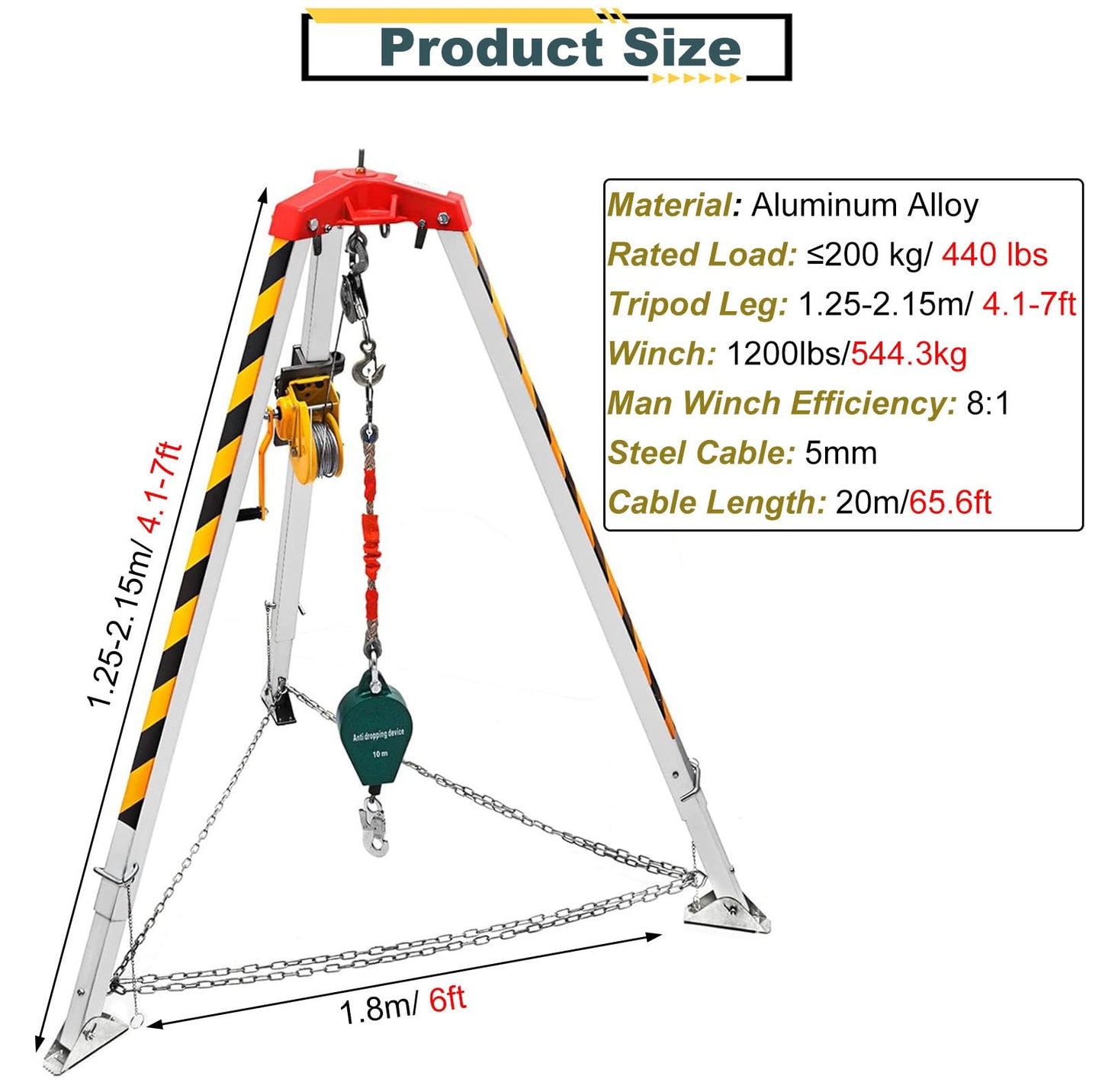 Heavy-Duty Confined Space Tripod Stand 2600LBS - Retractable Rescue Kit with Winch, Fall Protection, Scaffolding, Lifting Hoist for Firefighting, Safety Equipment