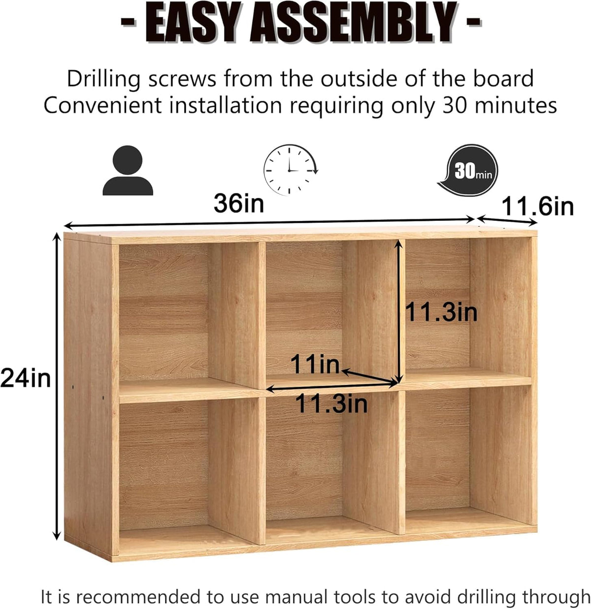 NewBeth Wooden 6 Cube Storage Organizer with Closed Back Panel,Natural Oak Cube Shelf Cubby Storage Organizer with Compartments for Living,Bookshelf, Easy to Install (Oak, 6 Cube-11in)