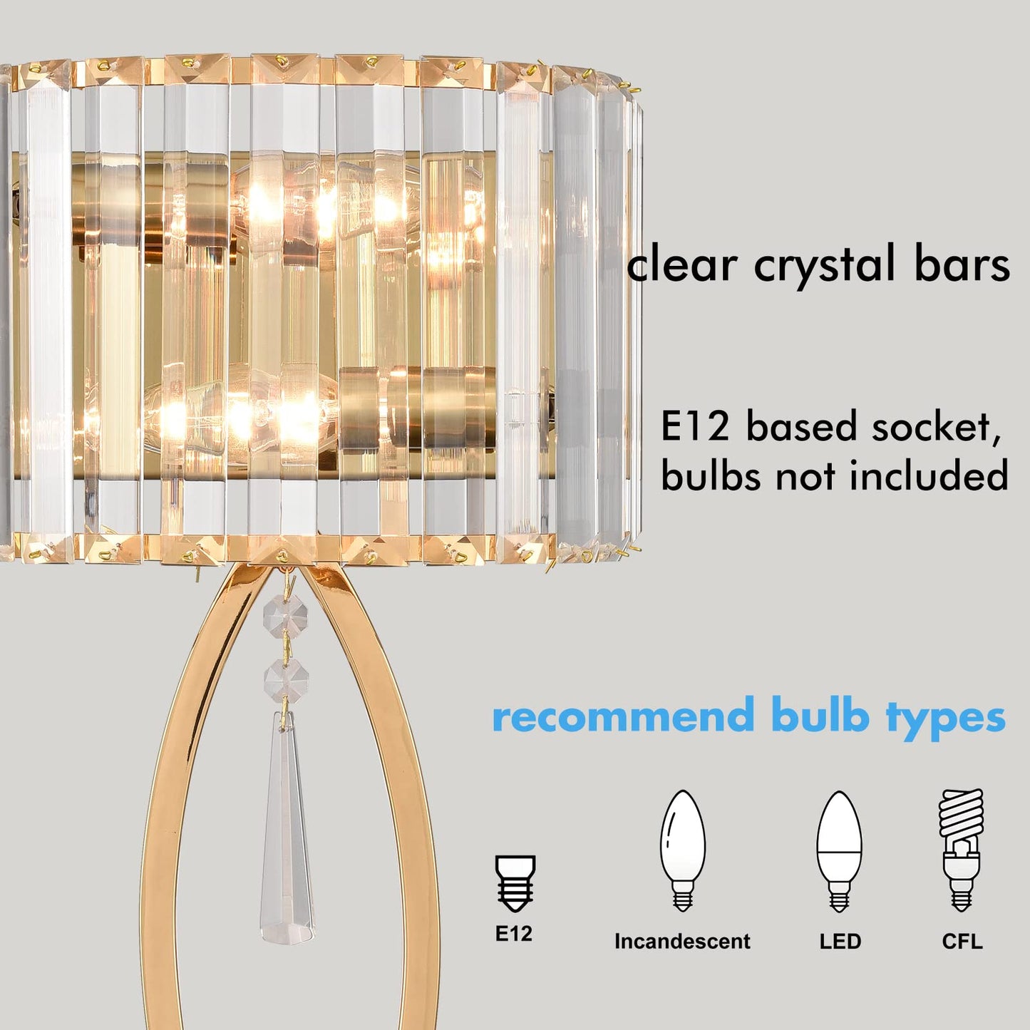 CLAXY Mid Century Wall Sconces, 2-Light Elegant Crystal Gold Wall Light for Bathroom Bedroom Hallway