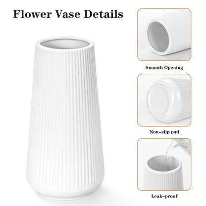 White Ceramic Vase, GUKJOB Small Cute Flower Vase for Pampas Grass, Home, Living Room, Dining Table, Farmhouse, Office Decor, Bedroom, Table, and Kitchen Shelf (White- 2PCS)