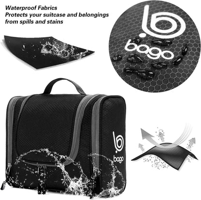 Bago Travel Hanging Toiletry Wash Bag - Large Waterproof Organizer for Women and Men - Cosmetic Essentials (Black)