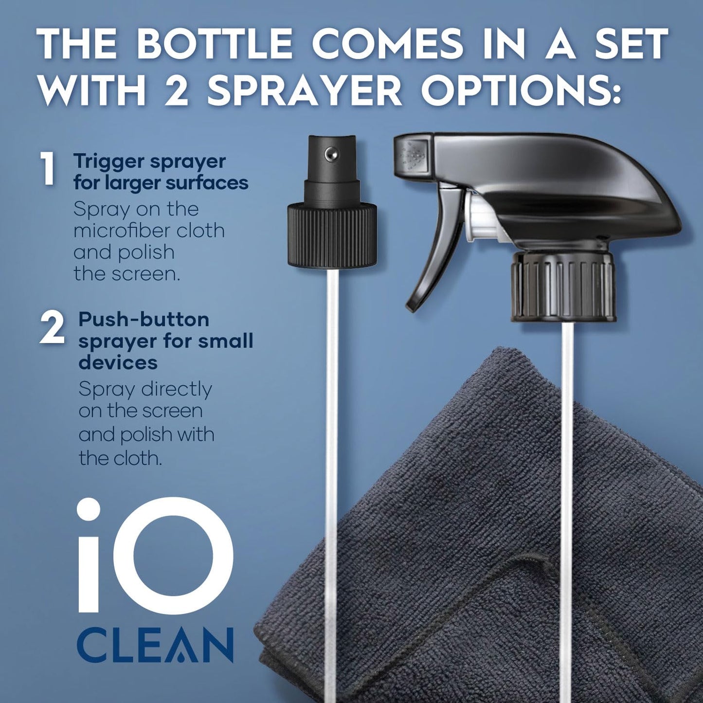 iO Clean Screen Cleaner Spray (16oz - 473ml) Best Large Cleaning Kit for LCD LED OLED TV, Smartphone, iPad, Laptop, Touchscreen, Computer Monitor, Other Electronic Devices, Microfiber Cloth Wipes