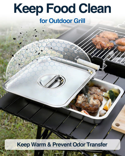 Matchwaves Grilling Prep and Serve Trays with Lid, Stainless Steel Large Grill Carry System, Deep Marinating Container with Cutting Board for BBQ Outdoor Grilling, Pro Series