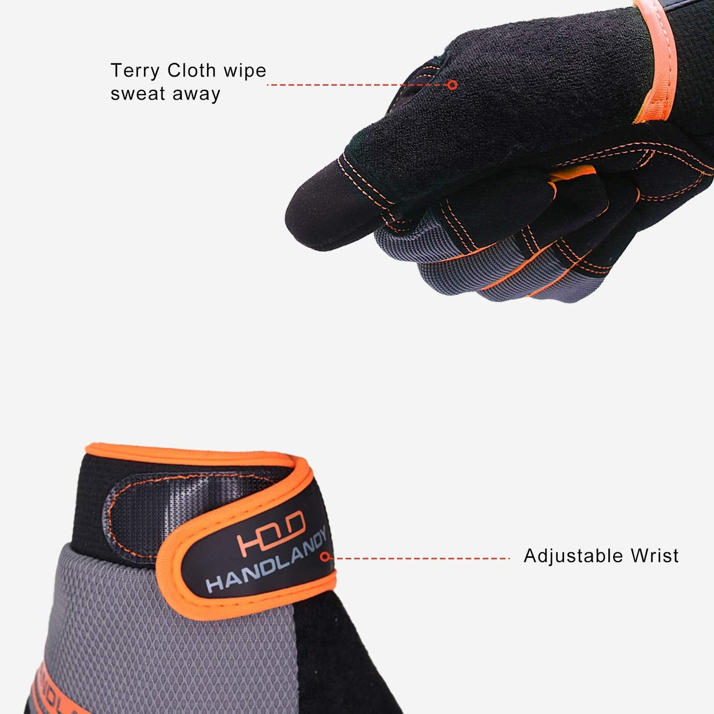 UltraLight Safety Work Gloves, Mens & Women Multi-Functional Work Gloves with Extensive Palm Protection, Mechanic Gardening Construction DIY Gloves with Touchscreen (Small, Orange/Gray)