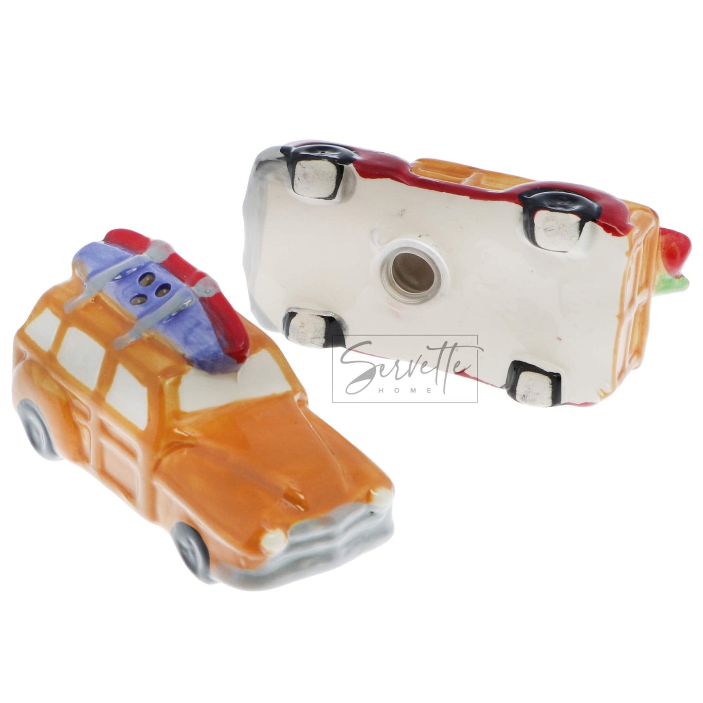 Novelty Ceramic Salt and Pepper Shaker Set Travel Beach Theme - Retro Cars with Surfboard