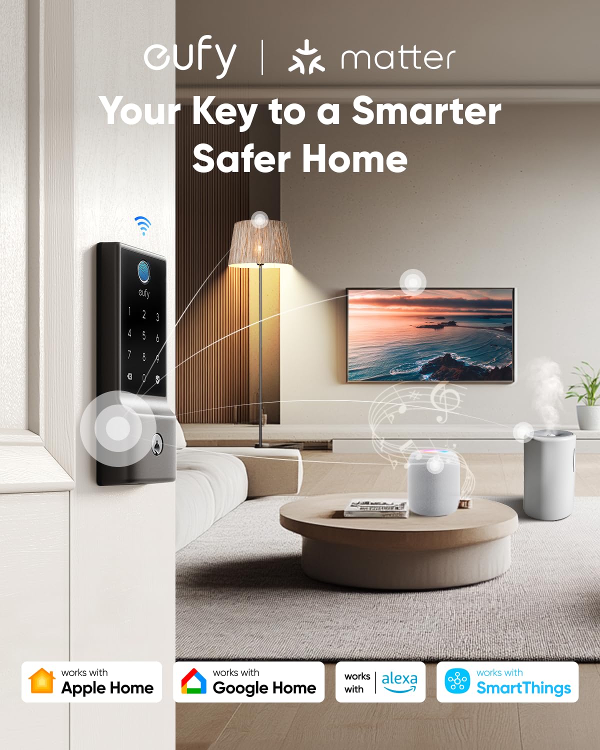 eufy Security Smart Lock C34, Keyless Entry Door Lock with Apple Home Ecosystem, Built-in Wi-Fi Deadbolt for Front Door or Back, Supports Matter, Alexa, Google Home, SmartThings