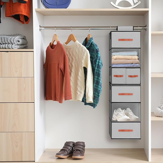 Hanging Closet Organizer 6-Shelf, Upgrade Hanging Shelves