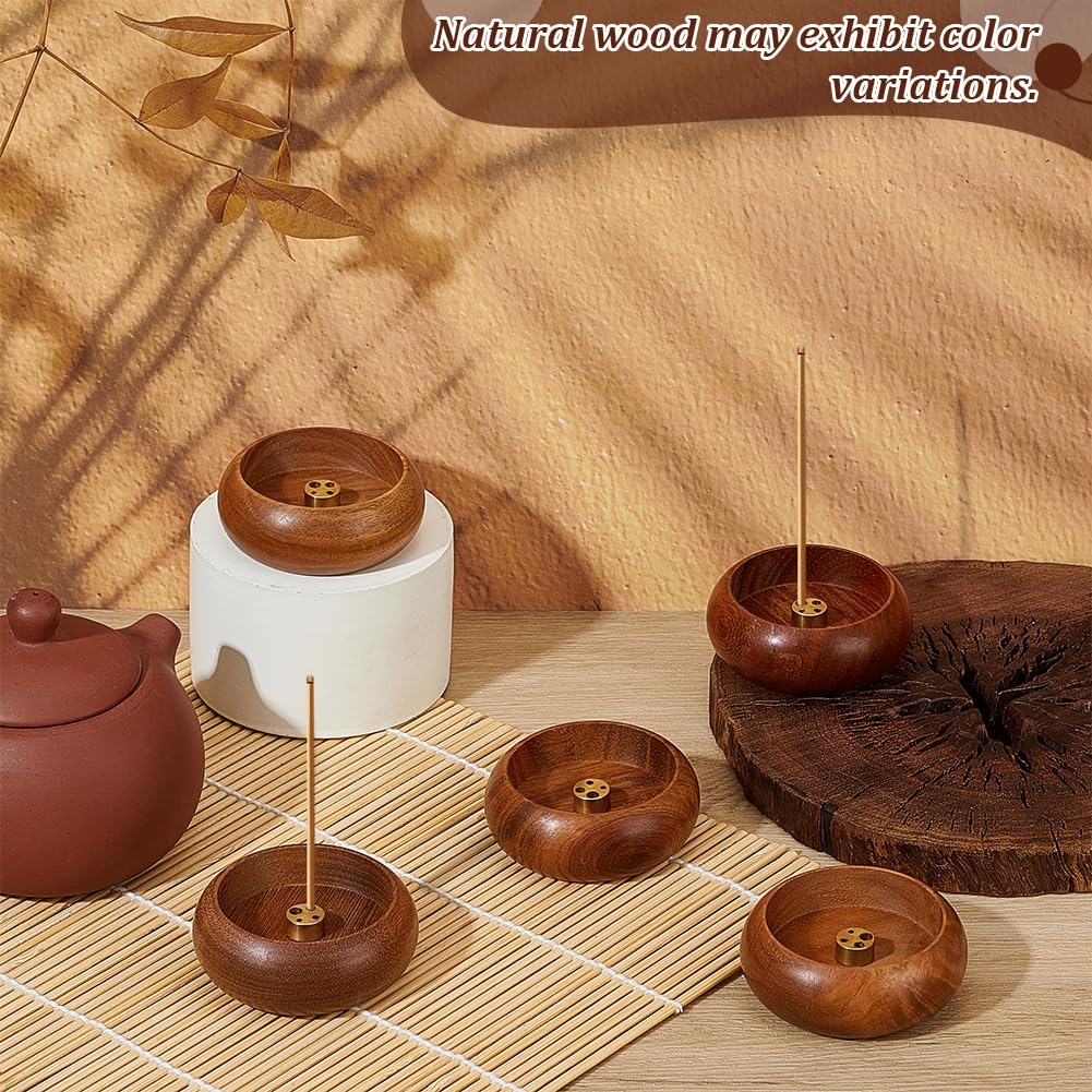 INTERWARM 12Pcs Wood Incense Burner Holder, Incense Holder for Stick 4 Holes Bowl Ash Catcher Aromatherapy Ornament Bowl Shape Censer Home Decoration for Home Decor Meditation Yoga Easter(Brown)