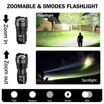Flashlights High Lumens Rechargeable, 100,000LM LED Super Bright Flash Light, Zoomable Linternas with LCD Digital Display, 5 Mode, Waterproof, Powerful Tactical Flashlight for Emergencies Camping Gift