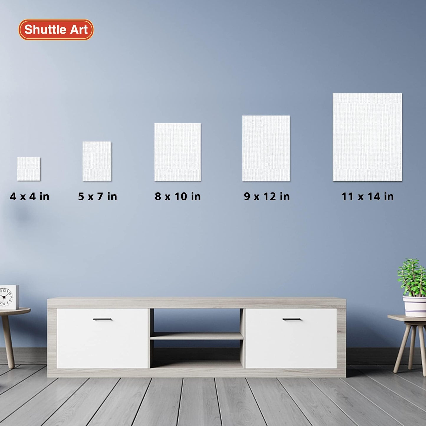 Shuttle Art Canvas for Painting, 15 Multi Pack Stretched Blank Canvas Boards, 4x4, 5x7, 8x10, 9x12, 11x14 Inches (3 of Each), Primed White Painting Canvas, Canvases for Acrylic, Oil Painting