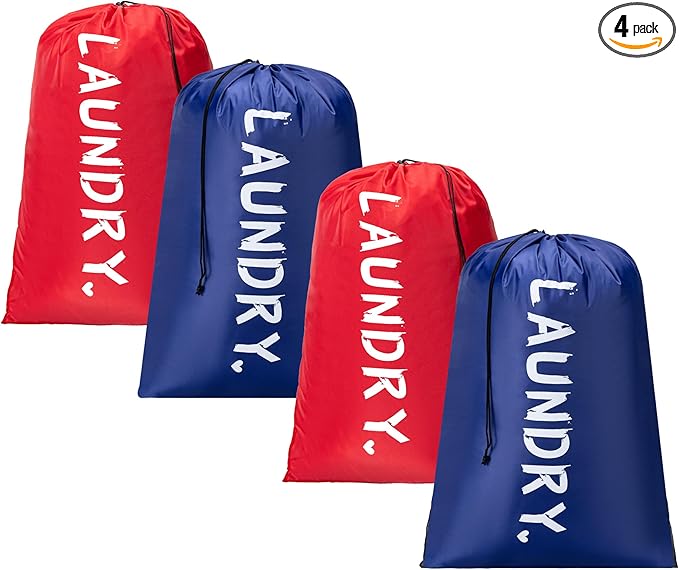 4 Pack XL Travel Laundry Bag, Machine Washable Dirty Clothes Organizer
